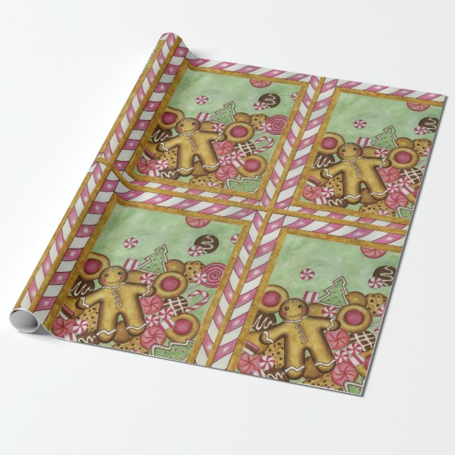 Papier Cadeau Papier d'enveloppement rétro Cookies de Noël (Déroulé)