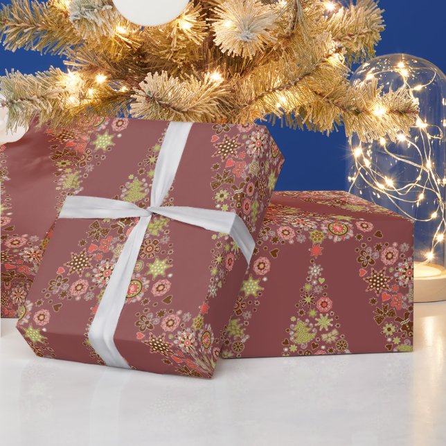 Papier Cadeau Papier d'enveloppement rétro de l'arbre de Noël (Vacances)