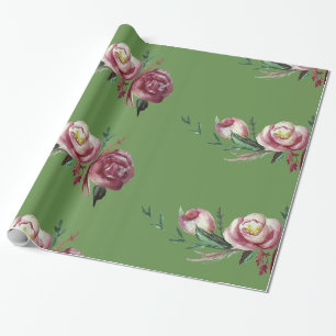 Papier Cadeau Papier d'enveloppement rose à l'aquarelle, 30 po x