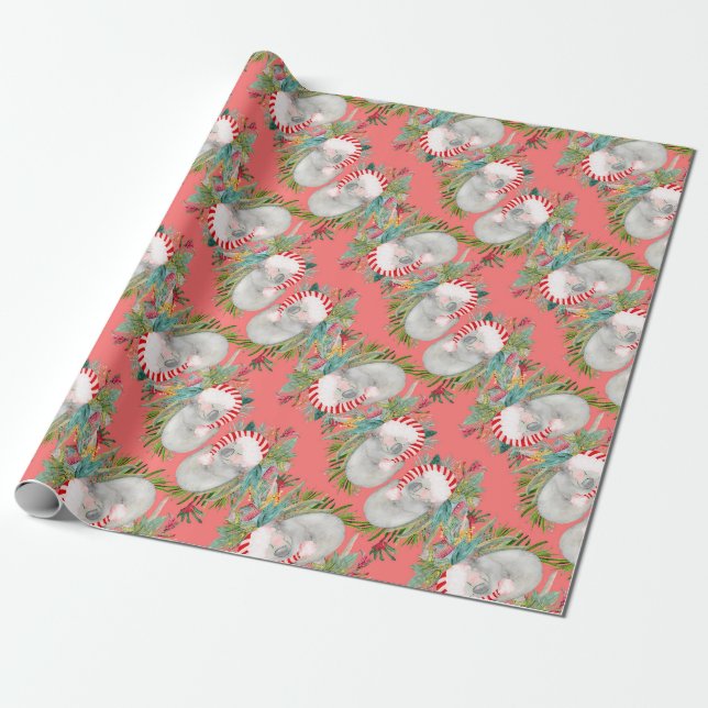 Papier Cadeau Papier d'enveloppement rose de Noël Koala (Déroulé)