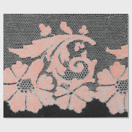 Papier Cadeau Papier d'enveloppement ROSE ET NOIR EN LACE ANTIQU