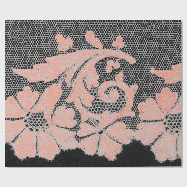 Papier Cadeau Papier d'enveloppement ROSE ET NOIR EN LACE ANTIQU (Plat)