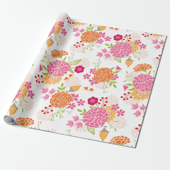 Papier Cadeau Papier d'enveloppement rose et orange (Déroulé)