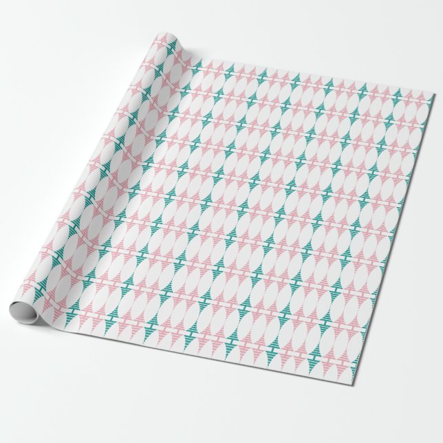 Papier Cadeau Papier d'enveloppement rose rétro et marquis aqua (Déroulé)