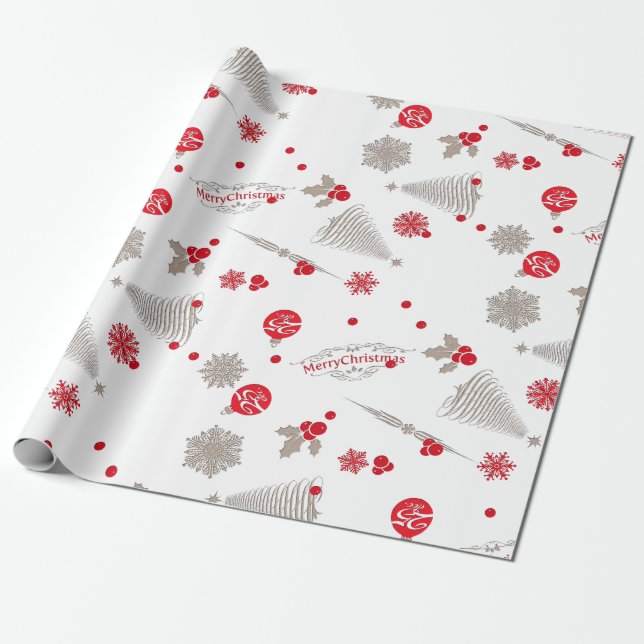 Papier Cadeau Papier d'enveloppement rouge et argent de Noël (Déroulé)
