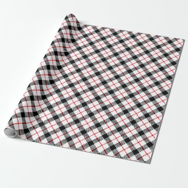 Papier Cadeau Papier d'enveloppement rouge noir et blanc plaqué (Déroulé)