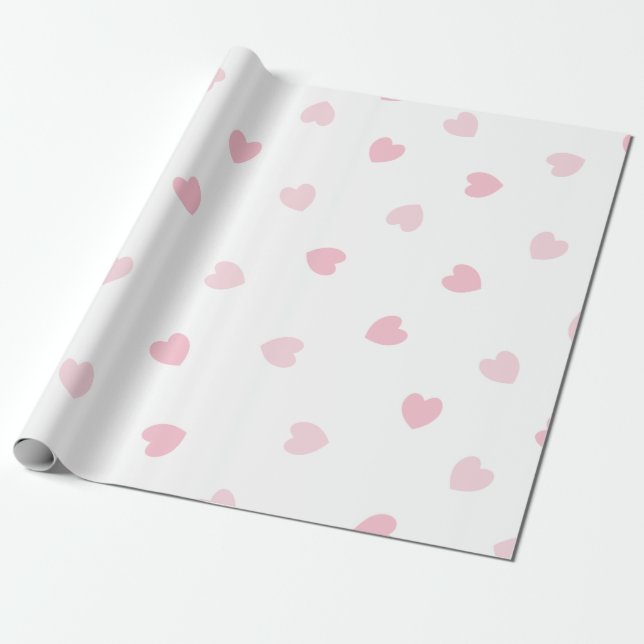 Papier Cadeau Papier d'enveloppement texturé au coeur rose clair (Déroulé)