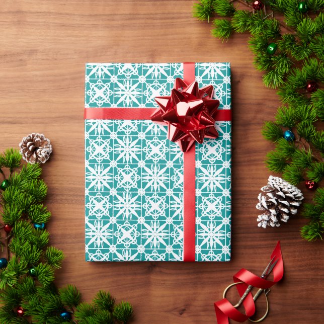 Papier Cadeau Papier d'enveloppement Turquoise Crochet blanc den (Cadeau de vacances)