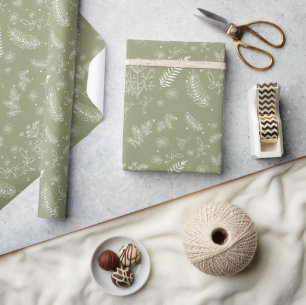 Papier Cadeau Papier d'enveloppement végétal rustique vert olive