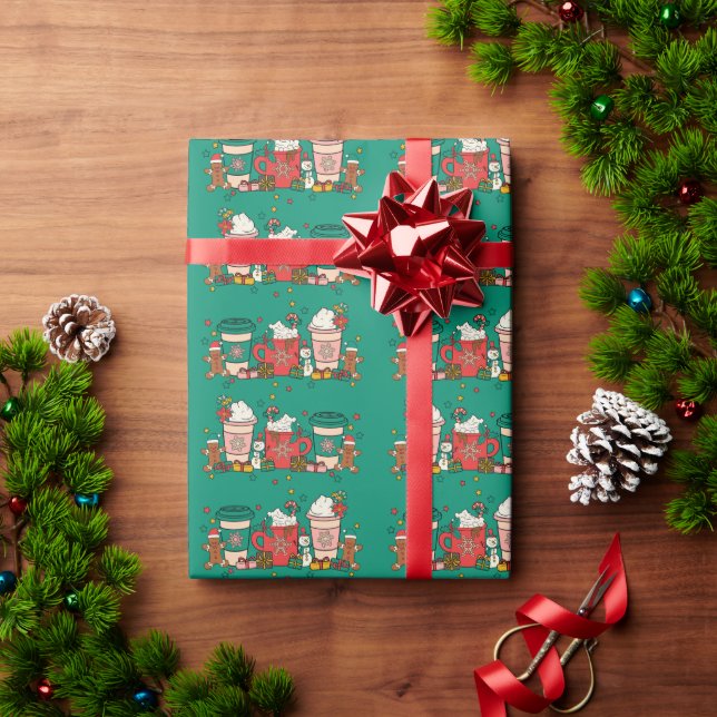 Papier Cadeau Papier d'enveloppement vert café de vacances (Cadeau de vacances)