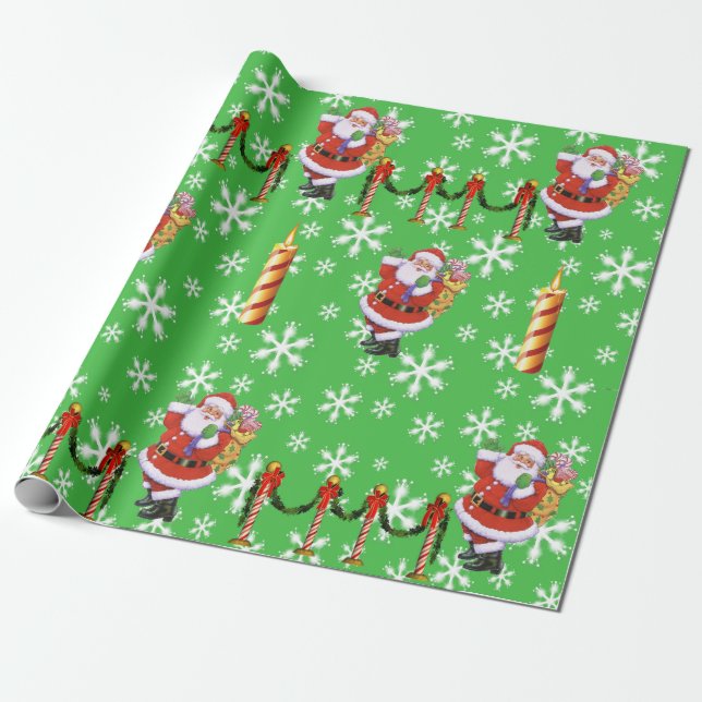 Papier Cadeau Papier d'enveloppement vert de Noël (Déroulé)
