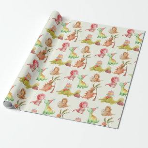 Papier Cadeau Papier d'enveloppement vert Dinosaures