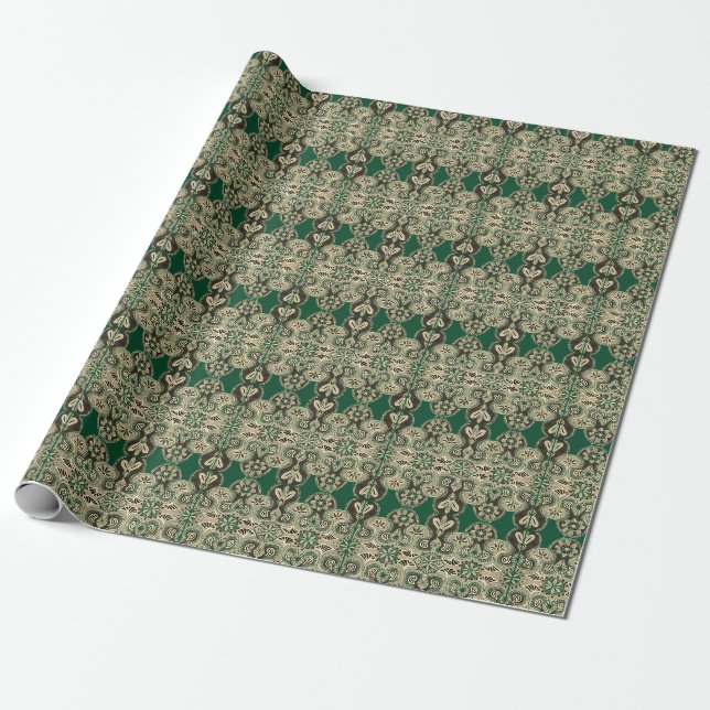 Papier Cadeau Papier d'enveloppement vert et bronzé opulent (Déroulé)