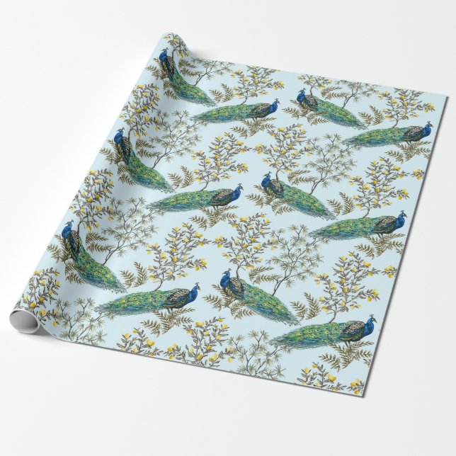 Papier Cadeau Papier d'épluchage de paon floral (Déroulé)