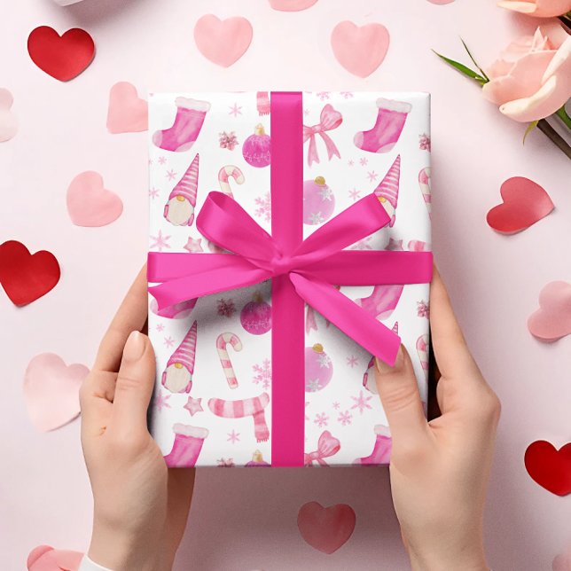 Papier Cadeau Papier d'épluchage rose de Noël et de flocons de n (Créateur téléchargé)