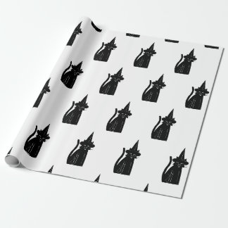 PAPIER CADEAU PAPIER EN LAVAGE CHAT NOIR AVEC CASQUETTE