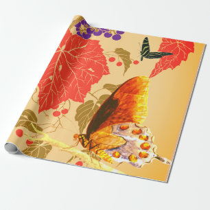 PAPIER CADEAU PAPIER EN PAPIER DES FEUILLES ET DES BOUTTERFLIES
