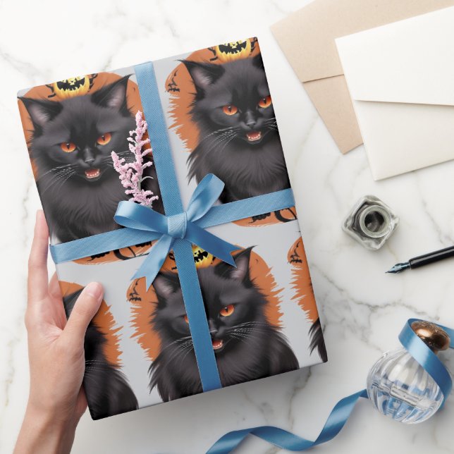 Papier Cadeau Papier enveloppant Halloween Chat Noir Malin (Cadeaux)