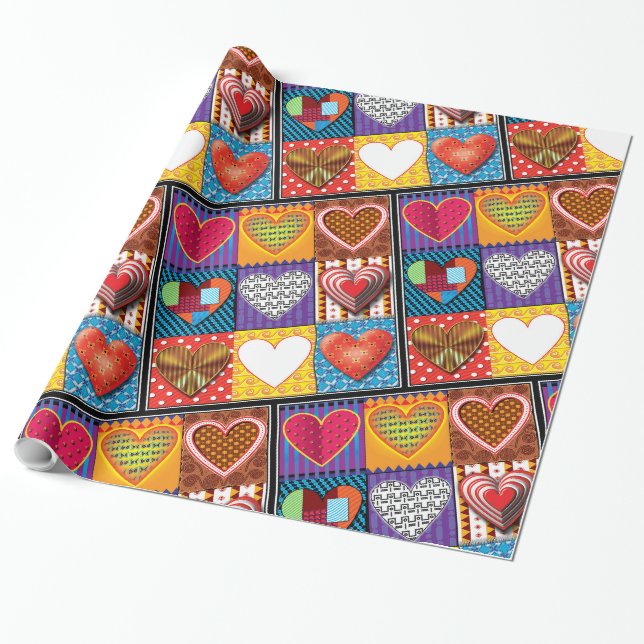 Papier Cadeau Papier enveloppant. motif à coeur multiple2 emball (Déroulé)