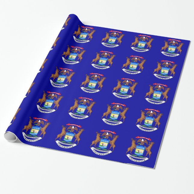 Papier Cadeau Papier enveloppé avec drapeau du Michigan (Déroulé)