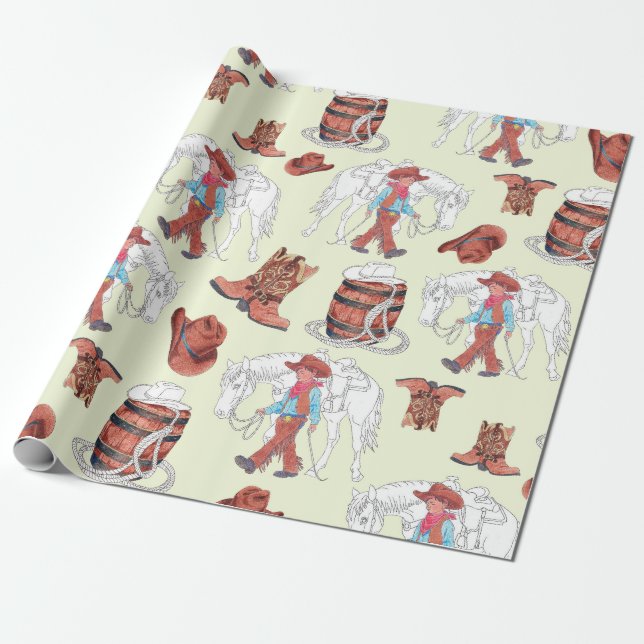 Papier Cadeau Papier grand format papier à envelopper Cowboy et  (Déroulé)