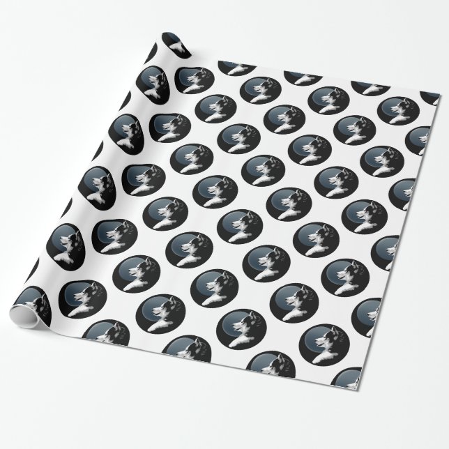 Papier Cadeau Papier Husky Wrapper Papier Husky Puppy Sled (Déroulé)