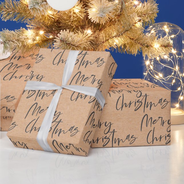 Papier Cadeau Papier Kraft mignon noir Police Joyeux Noël (Vacances)