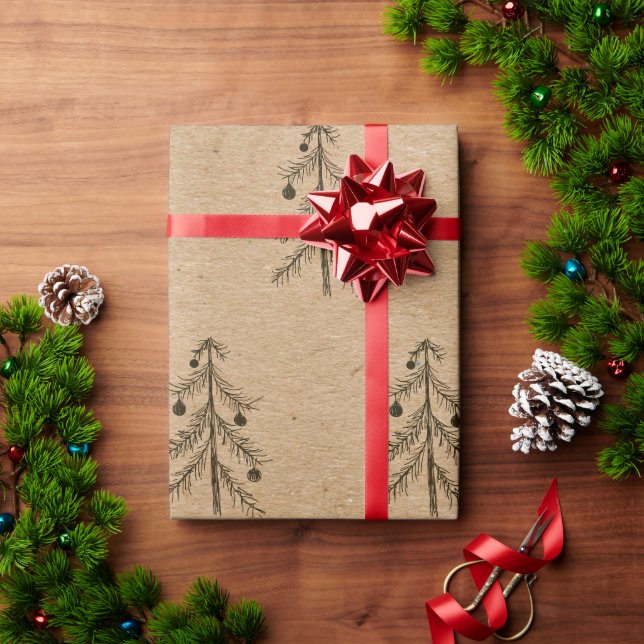 Papier Cadeau Papier Kraft rustique | Arbre de Noël - Croquis mi (Cadeau de vacances)