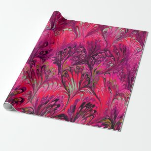 PAPIER CADEAU PAPIER MARBÉ, MOTIF PINK PEACOCK ABSTRAIT