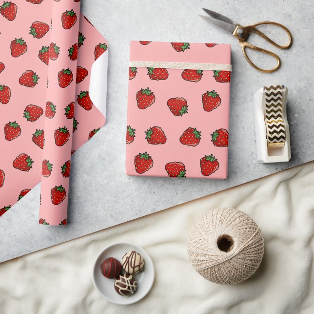 Papier Cadeau Papier Motif à enveloppement à l'icône de fraise (Artisanat)