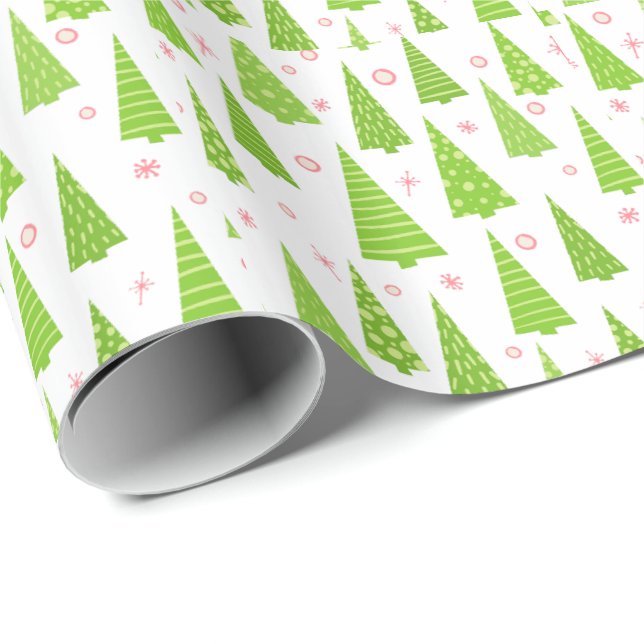 Papier Cadeau Papier Motif à enveloppement des arbres de Noël mi (Coin rond)