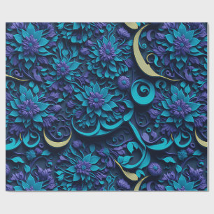 Papier Cadeau Papier Motif à fleurs violet et bleu