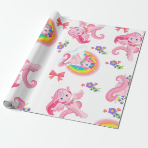 Papier Cadeau Papier Motif arc-en-ciel rose pour fille Unicorne