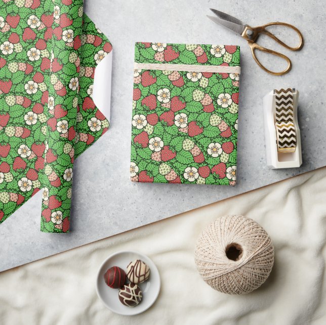 Papier Cadeau Papier Motif Arrière - plan fraise (Artisanat)