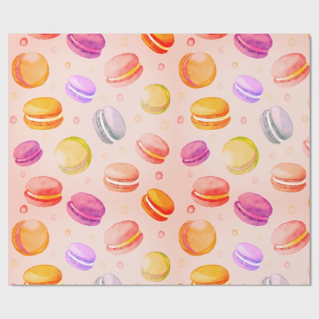 Papier Cadeau Papier motif couleur Macarons aquarelle (Plat)
