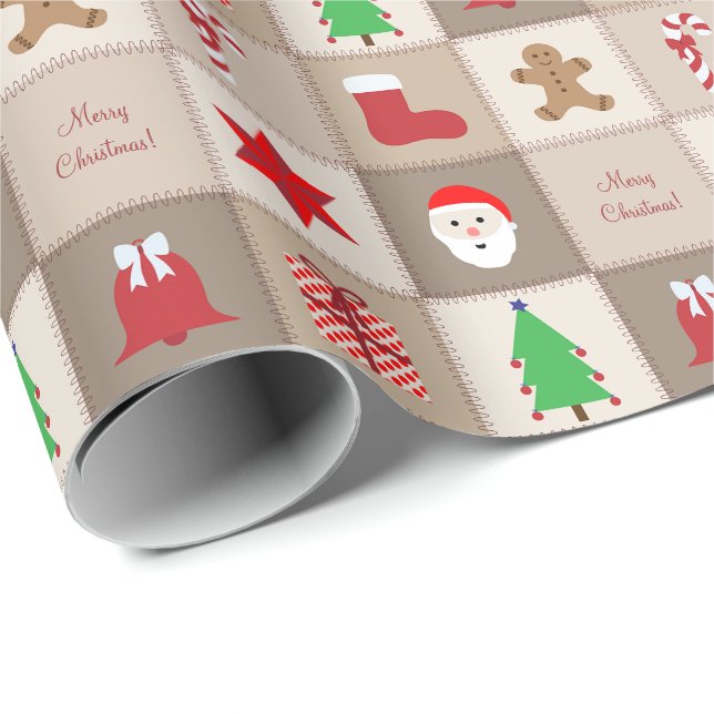 Papier Cadeau Papier Motif de Noël - Beige (Coin rond)