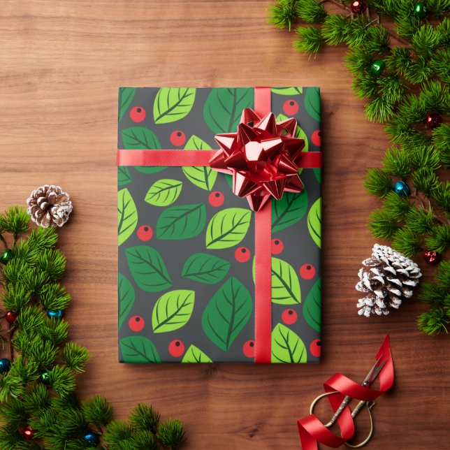 Papier Cadeau Papier Motif "Feuilles et baies" (Cadeau de vacances)