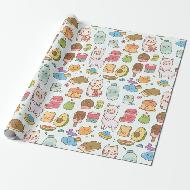 Papier Cadeau Papier Motif Kawaii (Déroulé)