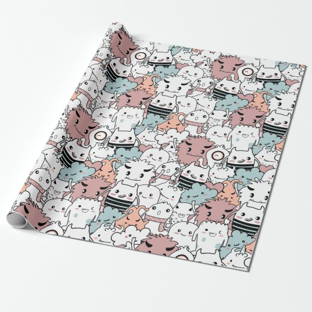 Papier Cadeau Papier Motif Monster mignon (Déroulé)