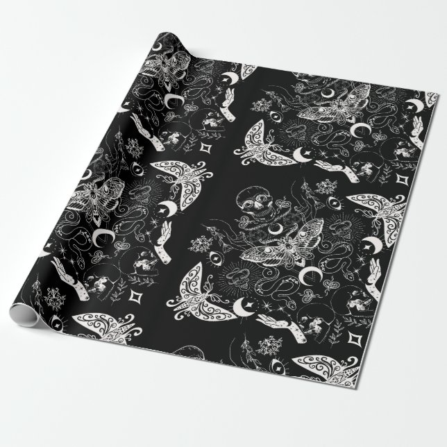 Papier Cadeau Papier noir à enveloppement de Noël - Mort Moth (Déroulé)