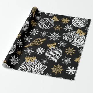 Papier Cadeau Papier noir avec papier Motif de Noël blanc