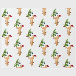 Papier Cadeau Papier orange de Noël de chaton