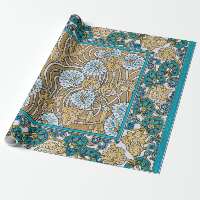 Papier Cadeau papier peint bleu art nouveau cyclamen (Déroulé)
