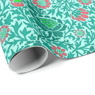 Papier Cadeau Papier peint floral jacobéen, Turquoise, Aqua & Co