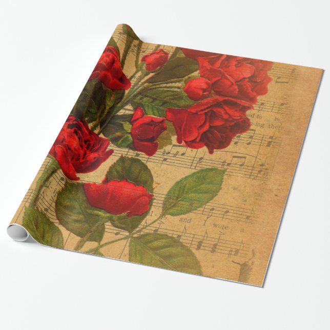 Papier Cadeau Papier peint rose de musique d'aquarelle (Déroulé)