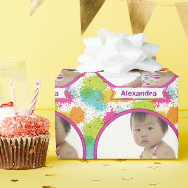 Papier Cadeau Papier photo pour bébé personnalisé (Fête d'anniversaire)