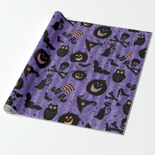 Papier Cadeau Papier pourpre de hibou de casquette de sorcière