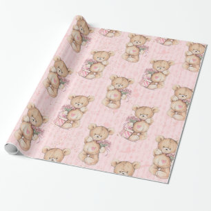 Papier Cadeau Papier rose d'enveloppe de cadeau d'ours de bébé