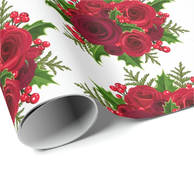 Papier Cadeau Papier-Roses rouges pour les fêtes (Coin rond)