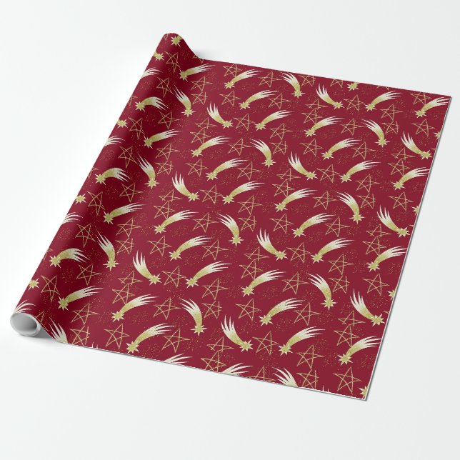 Papier Cadeau Papier rouge à envelopper de Noël Étoiles et Parti (Déroulé)